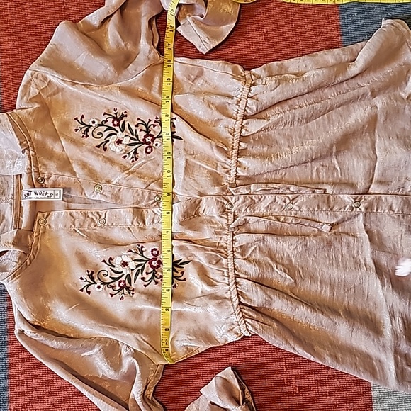 STUNNING KNITWORKS SILKY CINCH WAIST EMBROIDED SHIRT/ JACKET WITH HOOD - Picture 5 of 10